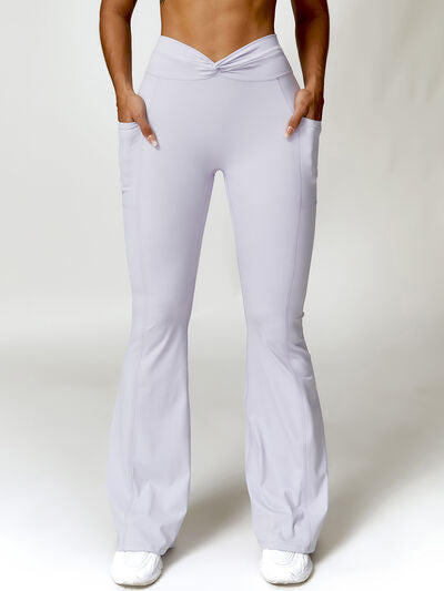 Twisted High Waist Bootcut Active Pants with Pockets