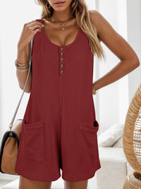 Thumbnail for Waffle-Knit Scoop Neck Wide Strap Romper