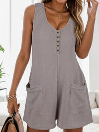 Thumbnail for Waffle-Knit Scoop Neck Wide Strap Romper