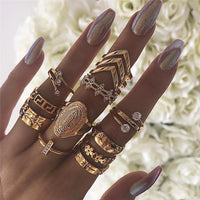 Thumbnail for 13 Piece Medallion Ring Set With Austrian Crystals 18K Gold Plated Ring ITALY Design