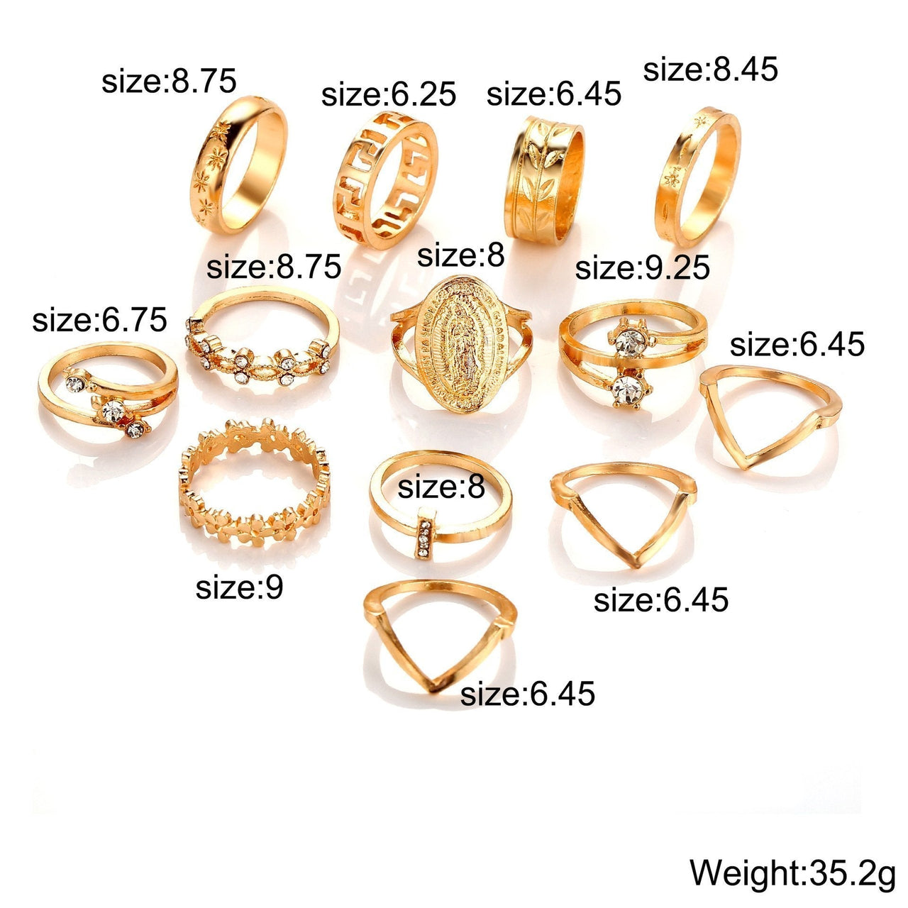 13 Piece Medallion Ring Set With Austrian Crystals 18K Gold Plated Ring ITALY Design